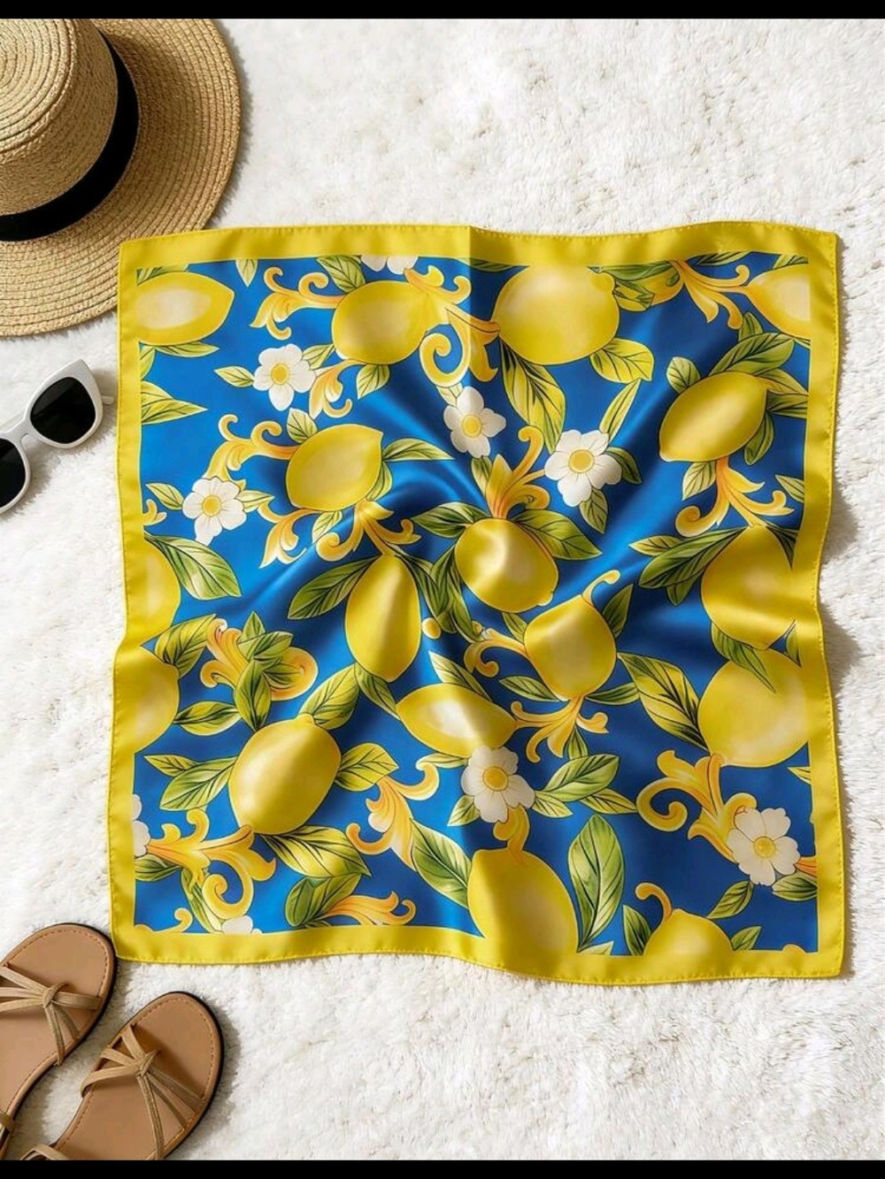 Blue & Yellow Lemon Print Scarf - Picture 1 of 4